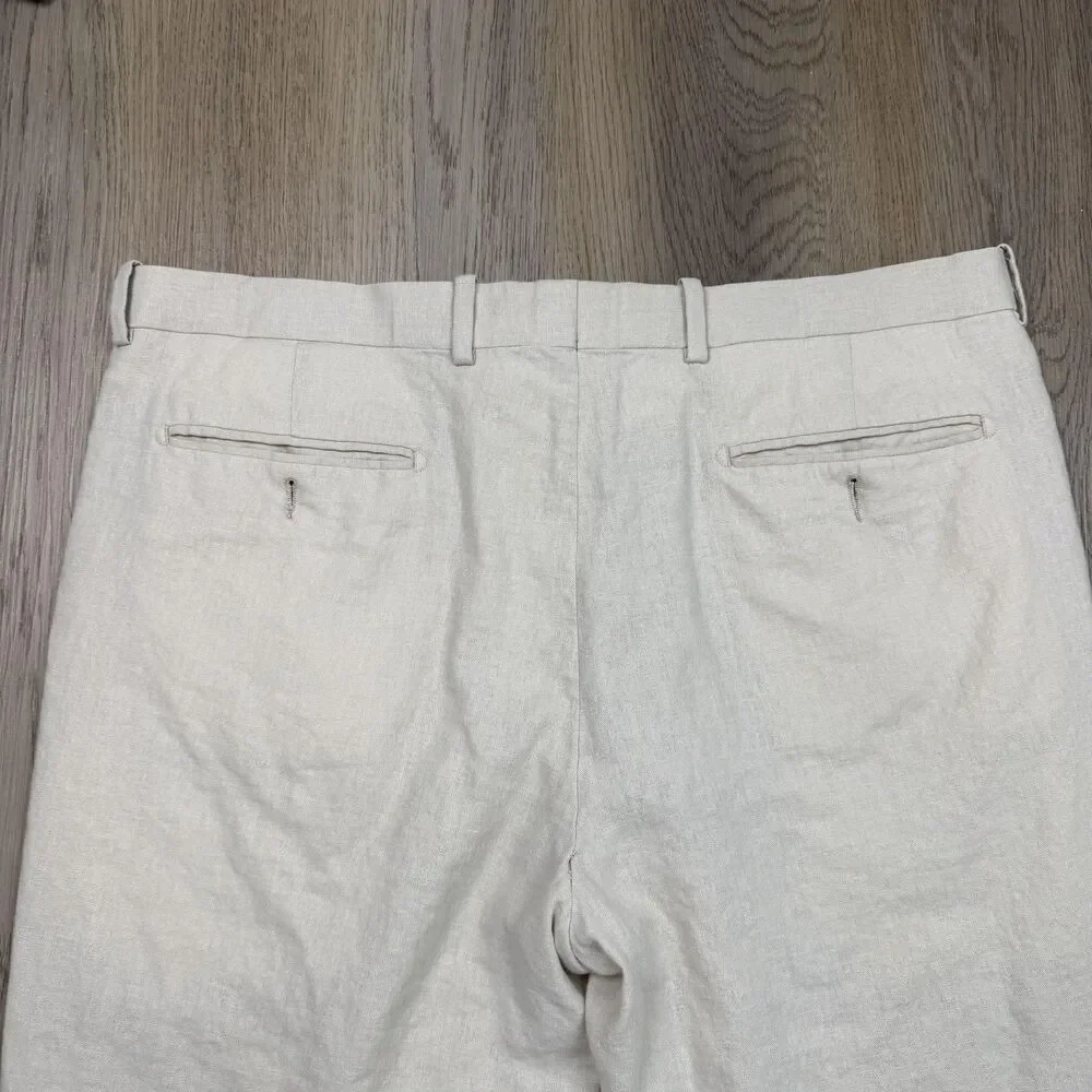 Brioni Dress Pants Mens 38 Beige Linen Flat Front Belted Straight Leg Italy